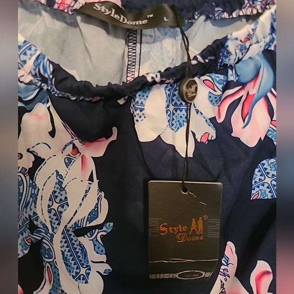 Style Dome Blue Floral Off The Shoulder Blouse,  Sz L NWT - Picture 6 of 8